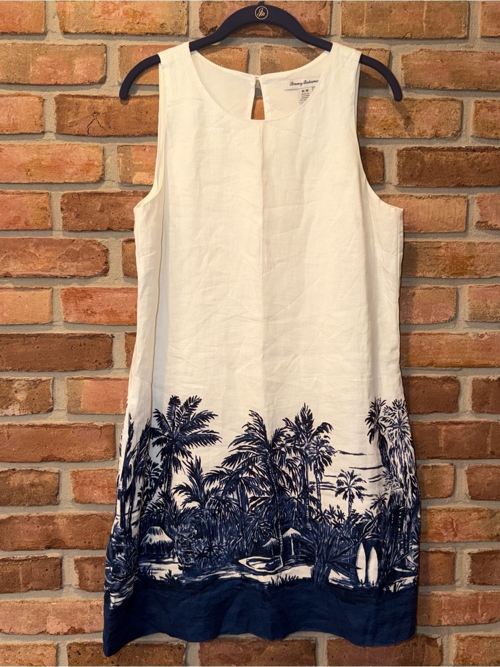 Tommy Bahama Bungalow Border 100% Linen Shift Dress In Ocean Deep size medium